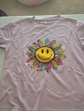 Womens Purple Smile Sunflower Graphic Tee